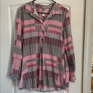 Pink and Black Plaid Button-Up Shirt